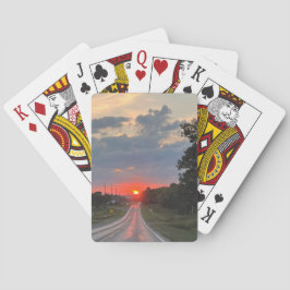 道路のカード遊に夕日 トランプ