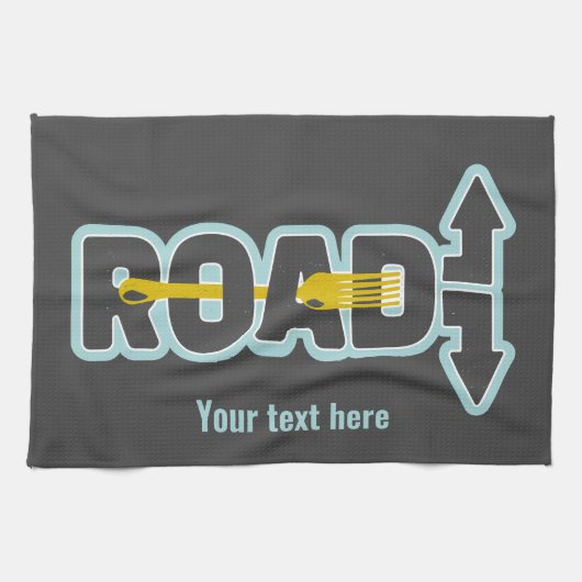 道路のタイポグラフィ文字アートのフォーク キッチンタオル (横)