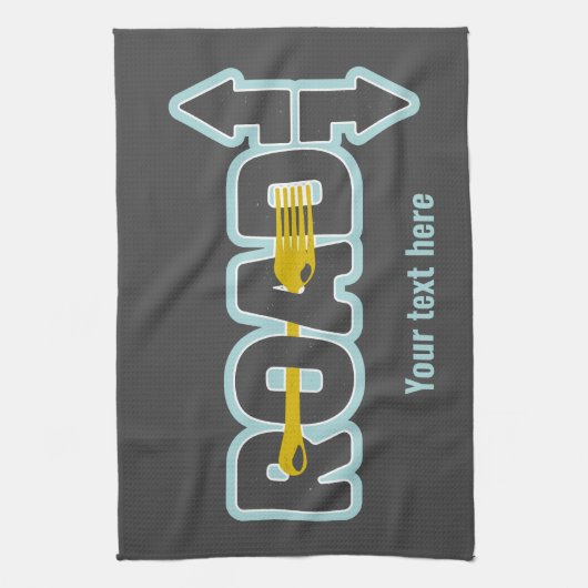 道路のタイポグラフィ文字アートのフォーク キッチンタオル (縦)
