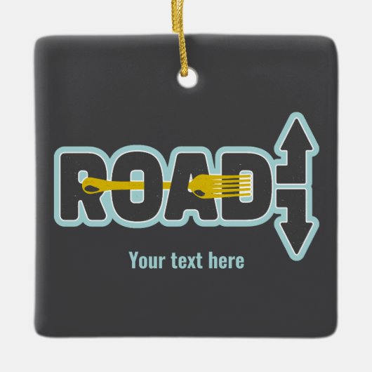 道路のタイポグラフィ文字アートのフォーク セラミックオーナメント (正面)