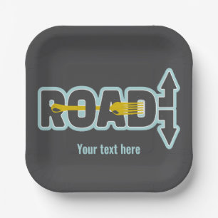 道路のタイポグラフィ文字アートのフォーク ペーパープレート