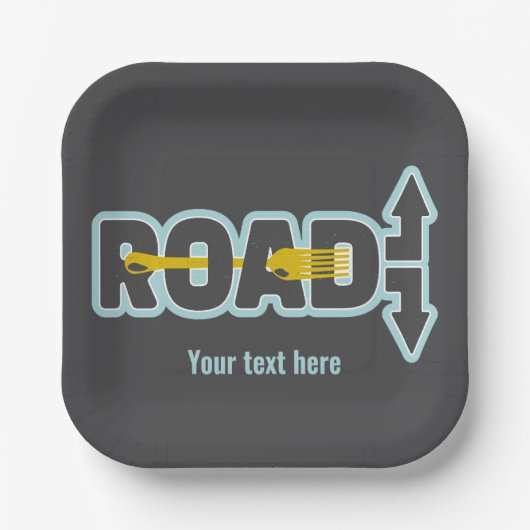道路のタイポグラフィ文字アートのフォーク ペーパープレート (正面)
