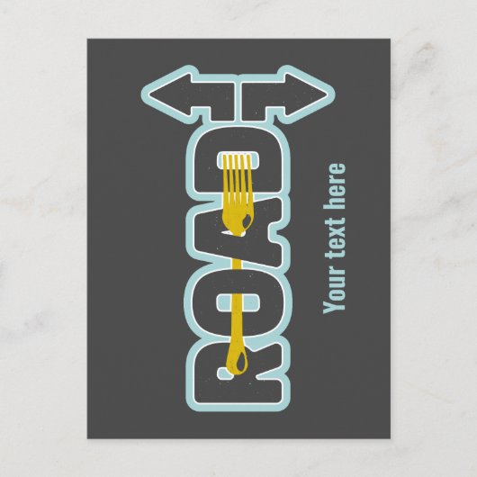 道路のタイポグラフィ文字アートのフォーク ポストカード (正面)