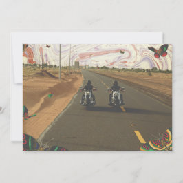道路のバイクと大理石ペイントの空のコラージュ シーズンカード
