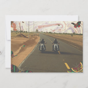 道路のバイクと大理石ペイントの空のコラージュ シーズンカード