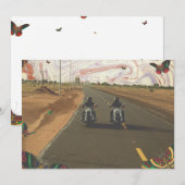 道路のバイクと大理石ペイントの空のコラージュ シーズンカード (正面/裏面)