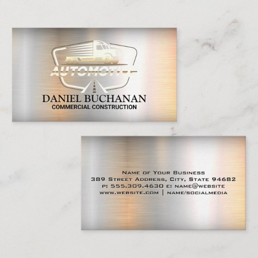 道路のロゴにセミトラック | メタル背景 名刺 (正面/裏面)