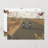 道路の大理石の空のコラ絵を描ージにバイク ポストカード (正面/裏面)