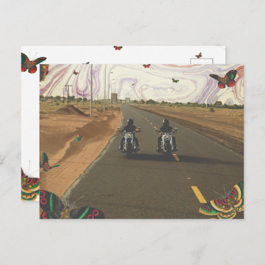 道路の大理石の空のコラ絵を描ージにバイク ポストカード (正面/裏面)