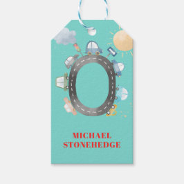 道路の少年の誕生日に車や車 ギフトタグ