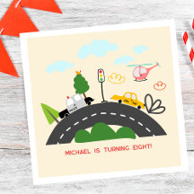 道路の少年の誕生日に車や車