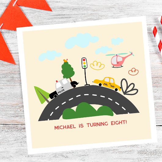 道路の少年の誕生日に車や車 スタンダードランチョンナプキン