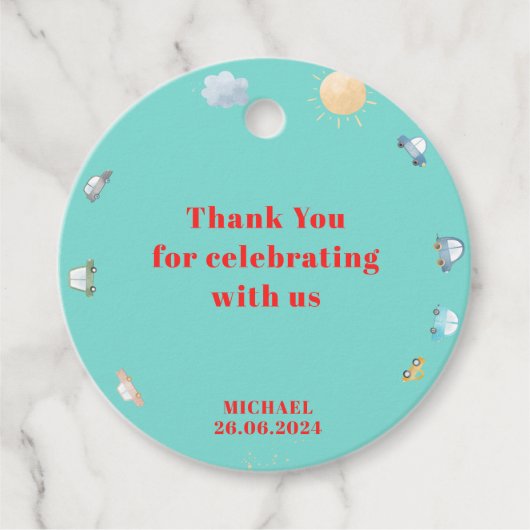 道路の少年の誕生日に車や車 フェイバータグ (正面)