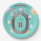 道路の少年の誕生日に車や車 ペーパープレート (正面)