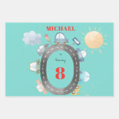 道路の少年の誕生日に車や車 ラッピングペーパーシート (正面)