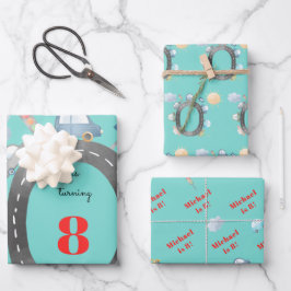 道路の少年の誕生日に車や車 ラッピングペーパーシート