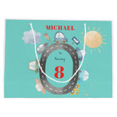 道路の少年の誕生日に車や車 ラージペーパーバッグ (裏面)