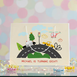 道路の少年の誕生日に車や車 ラージペーパーバッグ