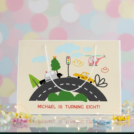 道路の少年の誕生日に車や車 ラージペーパーバッグ