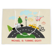 道路の少年の誕生日に車や車 ラージペーパーバッグ (正面)