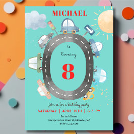 道路の少年の誕生日に車や車 招待状