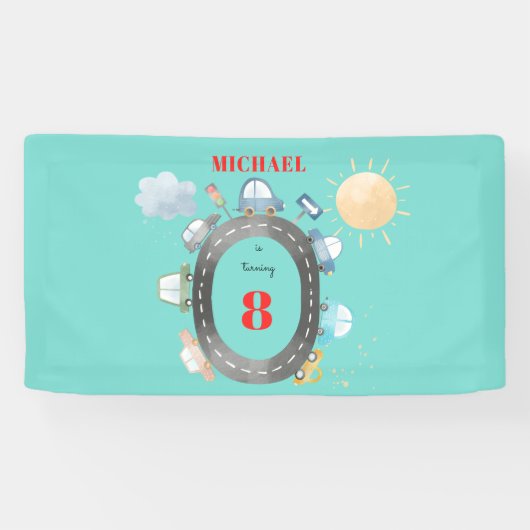 道路の少年の誕生日に車や車 横断幕 (横)