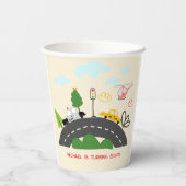 道路の少年の誕生日に車や車 紙コップ (裏面)