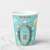 道路の少年の誕生日に車や車 紙コップ (裏面)