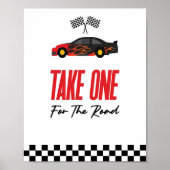 道路の赤いレースカーの好意サインに1つ ポスター (正面)