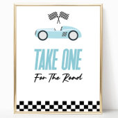 道路の赤いレースカーの好意サインに1つ ポスター