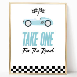 道路の赤いレースカーの好意サインに1つ ポスター