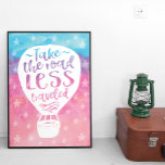 道路を少ない旅行水の色の引用文 ポスター<br><div class="desc">Take the Road Less Traveled Poster – ありがたいことに、この世界の夢想家や予告編は決して自分の上に立ち上がら与えれなかった。パックから自分を分離する簡単ではなく、世界は箱の人格から違うこれらのクリエイティブを持たない非常に場所になるだろう。あなた祝と人生のあなたの勇敢なステップに私たちは完璧な装飾とやる気を起こさせるtouchを持っているあなたの家のベース。水彩画のタイポグラフィ引用文アートのポスター。柔ら飾かな星の水の色の背景と熱気球の内部のメッセージは:"道路を少なく旅行した。 皆さんにとって感動的楽観的でメッセージだ。キッチンの壁素晴らしや楽しい場所を見る。また、友人や同僚のための年間の贈り物の理想的な引っ越し祝いパーティー/時間。</div>