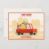 道路を移動する赤い車を移動した 案内ポストカード (正面/裏面)