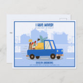 道路を移動する青い車を移動した 案内ポストカード (正面/裏面)