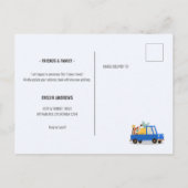 道路を移動する青い車を移動した 案内ポストカード (裏面)