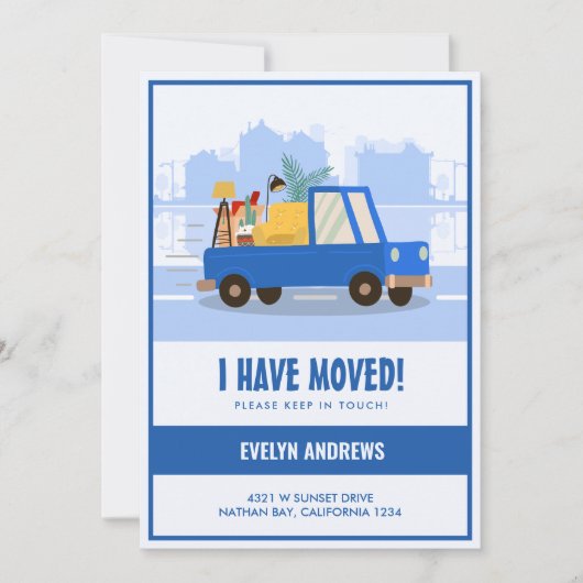 道路を移動する青い車を移動した 案内状 (正面)