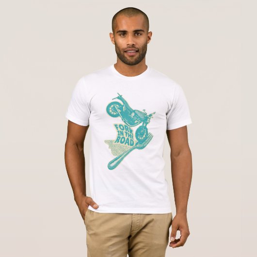 道路オートバイのクラッシュのフォーク Tシャツ (正面フル)