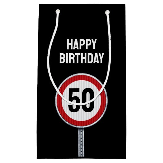 道路カスタム標識付きバッグAGE誕生日パーティー スモールペーパーバッグ (正面)