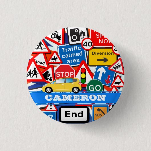 道路カラフルシンボルや象徴カスタム子供の名前 缶バッジ (正面)