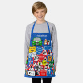 道路カラフルシンボルや象徴コイラージュキッズ エプロン (着用した状態)