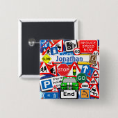 道路カラフルシンボルや象徴、自動車、名前をカスタムする 缶バッジ (正面&裏面)