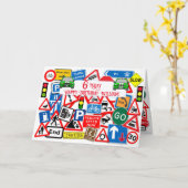 道路カラフル標識コラージュキッズ誕生日 カード (黄色い花)