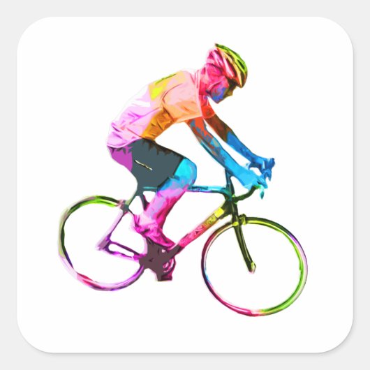 道路カラフル自転車乗り スクエアシール (正面)