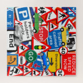 道路シンボルや象徴とカラフル車 ジグソーパズル (横)