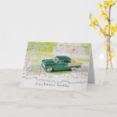 道路マップ上の退職 – レトロ車 カード (黄色い花)