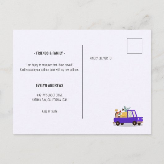 道路上でパープルカーを動かした 案内ポストカード (裏面)