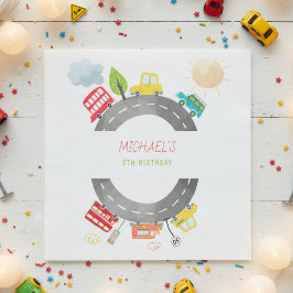 道路上で幸せな車の少年の誕生日 スタンダードランチョンナプキン