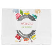 道路上で幸せな車の少年の誕生日 ラージペーパーバッグ (裏面)