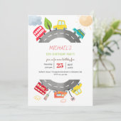 道路上で幸せな車の少年の誕生日 招待状 (スタンド正面)