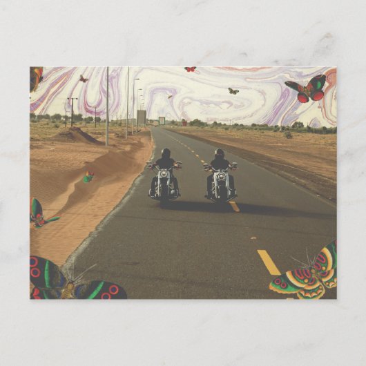 道路上のバイク大理石ペイント空のコラージュ ポストカード (正面)